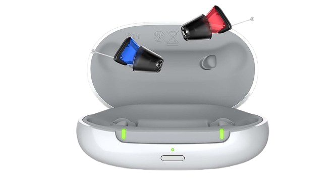 Signia Silk rechargeable hearing aids with portable charger